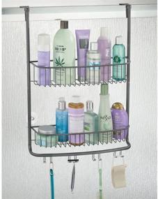 img 3 attached to 🛁 Graphite Gray mDesign Over-The-Door Shower Caddy - Wide Metal Wire Hanging Storage Organizer with Built-in Hooks and Baskets on 2 Levels for Shampoo, Body Wash, Loofahs