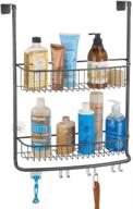🛁 graphite gray mdesign over-the-door shower caddy - wide metal wire hanging storage organizer with built-in hooks and baskets on 2 levels for shampoo, body wash, loofahs logo