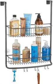 img 4 attached to 🛁 Graphite Gray mDesign Over-The-Door Shower Caddy - Wide Metal Wire Hanging Storage Organizer with Built-in Hooks and Baskets on 2 Levels for Shampoo, Body Wash, Loofahs