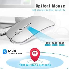 img 2 attached to 💻 Wireless Bluetooth Mouse - Rechargeable, Compatible with iOS13.1.2+, Android, Windows & Mac - Slim, Quiet, Silver