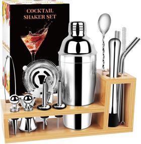 img 4 attached to 🍹 Cocktail Shaker Set Bartender Kit - 17 Pcs Bar Set with Bamboo Stand: Premium Stainless Steel Bar Tool Set for Home Bar Martini Shaker Set - Perfect for Cocktail Enthusiasts