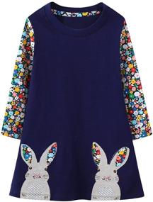 img 4 attached to 🦄 Girls' Cotton Unicorn Appliques Striped Jersey Dress - Casual Kids Clothing, Ages 2-7 Years