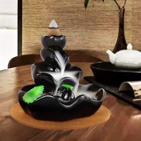 img 3 attached to Waterfall Incense Holder Set - Backflow Incense Burner, Ceramic Lotus Cone Incense Burner Kit, 🧘 Handcrafted Ceramic Burner, Aromatherapy Ornament Home Decor with 30 Cones, 1 Mat, 1 Tweezers, 2 Lotus Leaf