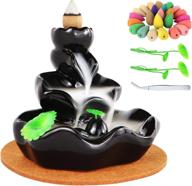 waterfall incense holder set - backflow incense burner, ceramic lotus cone incense burner kit, 🧘 handcrafted ceramic burner, aromatherapy ornament home decor with 30 cones, 1 mat, 1 tweezers, 2 lotus leaf логотип