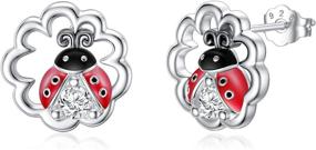 img 4 attached to 🐴 Flpruy 925 Sterling Silver Hypoallergenic Horseshoe/Ladybug Stud Earrings - Cute Animal CZ Horse Design - Lucky Gifts for Women & Girls