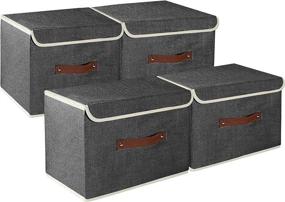 img 4 attached to 📦 JYPS Set of 4 XL Collapsible Storage Bins with Lids and Handles (15x10x10 inches) - Black, Washable Foldable Clothes Storage Boxes for Bedroom Closet Office - Storage Cubes Organizer