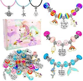 img 4 attached to 🧜 Unicorn and Mermaid Charm Bracelet Kit for Girls – DIY Jewelry Making with Candy Colored Unicorns