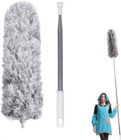 img 4 attached to 🧹 Long Reach Microfiber Duster with Extendable Pole (30-100 in), Ceiling Fan & Furniture Cleaner, Washable, Flexible Head, for High Ceilings, Cobwebs & More