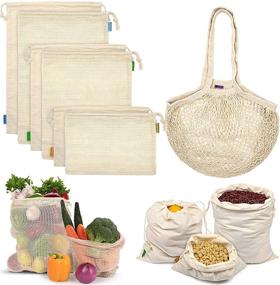 img 4 attached to 🛍️ 7-Pack Reusable Organic Mesh Produce Bags: Muslin Bags with Drawstring, Bonus Grocery Bag for Shopping, Storage – Washable, Biodegradable, Food Safe, Tare Weight on Color Tag