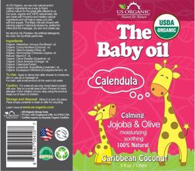 img 3 attached to 🍼 US Organic Baby Oil with Calendula: Caribbean Coconut + USDA Certified Jojoba & Olive Oil, Vitamin E, No Alcohol/Paraben/Detergents, Natural Scent, 5 fl. oz.