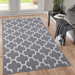 img 4 attached to 🚪 Highly Absorbent Indoor Doormat 36"x 59" with Non-Slip Rubber Backing - Low Profile-Grey Lantern Design - Washable Entrance Door Runner Rug - Keep Out Mud and Dirt