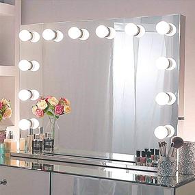 img 4 attached to 💡 Chende Hollywood Vanity Mirror: Large Wall Lighted Mirror with Extra Outlet, 14 LED Bulbs, Stainless Steel Frame - 31.5 x 23.62 Inches