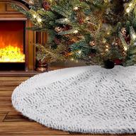 🎄 chic and cozy: yuboo grey fur christmas tree skirt - 48 inch fluffy furry soft mat for fall and christmas home decor logo