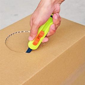 img 2 attached to 🔪 CANARY Small Blade Retractable Cardboard Box Cutter - Safety Serrated Round Tip Utility Knife with Non-stick Coated Blade, Made in Japan (Green)