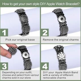 img 1 attached to 👗 TILON Fashion 2 in 1 DIY Apple Watch Band: Compatible 42/44mm Series 5 4 3 2 1, Midnight Black Luxury Beaded Bracelet with Removable Charms for Ladies/Girls