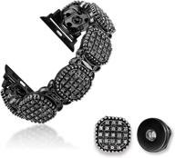 👗 tilon fashion 2 in 1 diy apple watch band: compatible 42/44mm series 5 4 3 2 1, midnight black luxury beaded bracelet with removable charms for ladies/girls logo