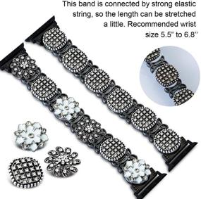 img 2 attached to 👗 TILON Fashion 2 in 1 DIY Apple Watch Band: Compatible 42/44mm Series 5 4 3 2 1, Midnight Black Luxury Beaded Bracelet with Removable Charms for Ladies/Girls