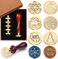 🎄 set of 6 christmas wax seal stamps with copper seals, including wooden handle - ideal for enhancing cards, envelopes, invitations, and wine packages logo