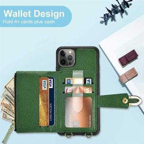 img 1 attached to 📱 ZVE Wallet Case for iPhone 12 Pro Max - Rivet Zipper Card Slot Holder Wrist Strap Crossbody Shoulder Chain Leather Handbag Purse, 6.7 inch - Dark Green (Compatible)