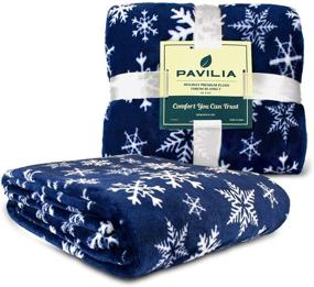 img 3 attached to Cozy up with the PAVILIA Navy Snowflake Christmas 🎄 Throw Blanket: Soft, Plush, Warm Winter Cabin Fleece, 50x60 (Navy/White Snowflake)