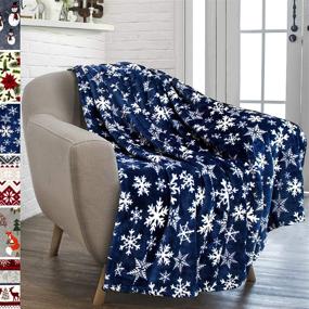 img 4 attached to Cozy up with the PAVILIA Navy Snowflake Christmas 🎄 Throw Blanket: Soft, Plush, Warm Winter Cabin Fleece, 50x60 (Navy/White Snowflake)