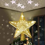 🎄 joiedomi christmas tree toppers: 3d hollow gold star lighted with rotating stars led projector – perfect xmas tree decorations & holiday party indoor decor logo