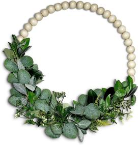 img 4 attached to 🏡 ZIKRA HOME 15-inch Wooden Beads and Eucalyptus Wreath - Versatile Indoor/Outdoor Farmhouse Wreaths for Front Door Decoration - Rustic Country Wooden Beads for Boho Wall Art