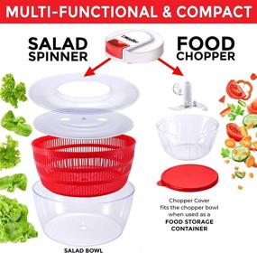 img 3 attached to Mueller Salad Spinner and QuickChop Pull Chopper Combo - Vegetable Washing Bowl with 🥗 Anti-Wobble Technology, Lockable Colander Basket and Lid with Pull Cord - Lettuce Washing and Drying Tool