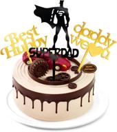 🎂 super dad 5-pcs birthday cake topper set: surprise gift for men, super hero cake decorations for father's day, him | gold & silver cake toppers логотип