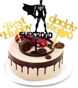 img 4 attached to 🎂 Super Dad 5-PCS Birthday Cake Topper Set: Surprise Gift for Men, Super Hero Cake Decorations for Father's Day, Him | Gold & Silver Cake Toppers