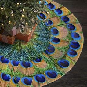 img 3 attached to 🎄 36-inch Rustic Christmas Tree Skirt: Juhucc Peacock Feathers Design for Xmas Decorations, Holiday Party, Indoor/Outdoor Tree Mat – New Year Festive Accessories