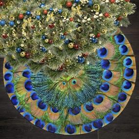 img 2 attached to 🎄 36-inch Rustic Christmas Tree Skirt: Juhucc Peacock Feathers Design for Xmas Decorations, Holiday Party, Indoor/Outdoor Tree Mat – New Year Festive Accessories