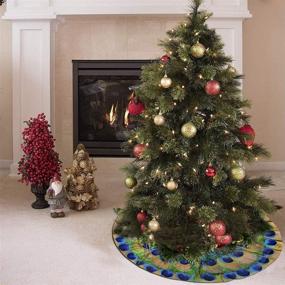 img 1 attached to 🎄 36-inch Rustic Christmas Tree Skirt: Juhucc Peacock Feathers Design for Xmas Decorations, Holiday Party, Indoor/Outdoor Tree Mat – New Year Festive Accessories