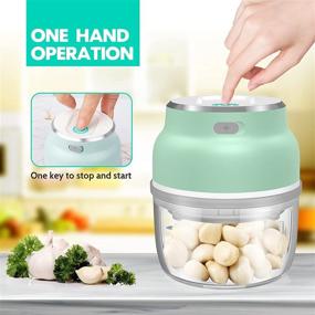 img 2 attached to 🧄 Portable Electric Mini Garlic Chopper - USB Rechargeable Food Processor with 250ml Capacity and Four Blades for Onions, Nuts, Pepper, Ginger, Salad, and Fruits