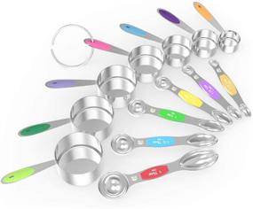 img 1 attached to Wide Range Stainless Steel Measuring Cups and Magnetic Spoons Set of 13 - Ideal for Both Dry and Liquid Ingredients, featuring 7 Nesting Cups and 6 Spoons