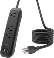 🔌 sgs listed usb power strip surge protector: настенный розетка с длинным удлинителем, 3 розетки 2 usb-порта 2,4a - идеально подходит для домашнего офиса (1 упаковка 6 футов, черный) логотип