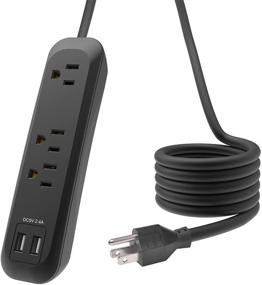 img 4 attached to 🔌 SGS ListED USB Power Strip Surge Protector: настенный розетка с длинным удлинителем, 3 розетки 2 USB-порта 2,4A - идеально подходит для домашнего офиса (1 упаковка 6 футов, черный)