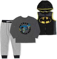 🦇 ultimate batman superhero outfit: warner bros boy's 3-piece vest set with jogger pants & long sleeve shirt logo