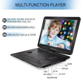 img 1 attached to 📀 Jekero 17.9" Portable DVD Player with 15.6" HD Swivel Screen: Rechargeable, Syncs to TV, USB/SD Support & Multiple Disc Formats