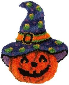 img 4 attached to 🎃 Halloween Pumpkin Hat Latch Hook Kits DIY Crochet Yarn Kits, LAPATAIN Embroidery Hook Rug Kit Needlework Sets Cushion for Kids or Adults Home Decor 20.5x15inch