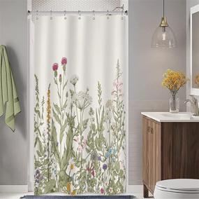 img 4 attached to Riyidecor Stall Wildflower Small Half Shower Curtain 36Wx72H - Farmhouse Floral Vintage Decor Water-Resistant Polyester Bathroom Window Curtain with 7-Pack Hooks