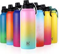 haphom insulated stainless steel water bottle - 37oz - wide mouth, leak proof, bpa free - ideal for gym & outdoor activities - mashmellow pink logo