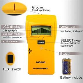 img 3 attached to 🔍 Yellow Handheld Wood Edge Finding Stud Finder: Wireless Metal Detector, AC Electrical Wire Scanner, 3-in-1 LCD Display, Sound Warning, Auto Power Off