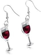 🍷 chic handmade stainless steel red wine glass dangle drop earrings necklace for women and girls - unique statement jewelry gifts logo