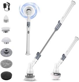 img 4 attached to 🧼 Power Scrubbing Made Easy: Electric Spin Scrubber with Long Handle and 360° Cordless Functionality - 6 Replaceable Brush Heads for Efficient Bathroom Tub and Tile Cleaning by Masthome