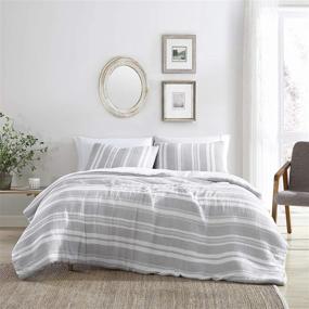 img 3 attached to 🛏️ Brielle Quartz Striped Cotton Gauze Comforter Set: Grey/White Full/Queen - Stylish Bedding with White & Grey Exquisite Design