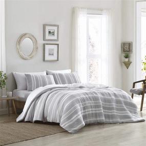 img 4 attached to 🛏️ Brielle Quartz Striped Cotton Gauze Comforter Set: Grey/White Full/Queen - Stylish Bedding with White & Grey Exquisite Design