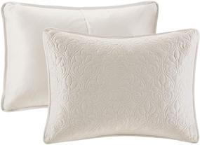 img 1 attached to 🛏️ Madison Park Quebec Cream Quilt Set - Luxurious Lightweight Bedspread with Damask Stitching Design, Cotton Filled, Full/Queen Size (90 in x 90 in), Includes 3 Piece of Coverlet Bedding and Shams