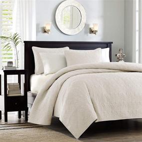 img 3 attached to 🛏️ Madison Park Quebec Cream Quilt Set - Luxurious Lightweight Bedspread with Damask Stitching Design, Cotton Filled, Full/Queen Size (90 in x 90 in), Includes 3 Piece of Coverlet Bedding and Shams