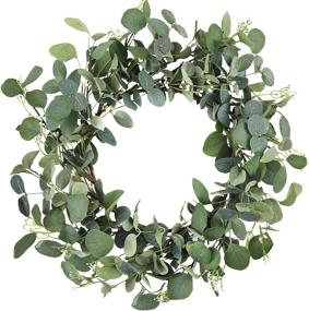 img 4 attached to 🌿 CEWOR 19-Inch Artificial Eucalyptus Green Leaf Wreath - Outdoor Spring Summer Ornaments for Front Door, Wall, Window - Farmhouse Décor